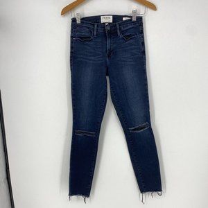 Frame | Le High Skinny. Size 26. Distressed Dark Wash Jeans